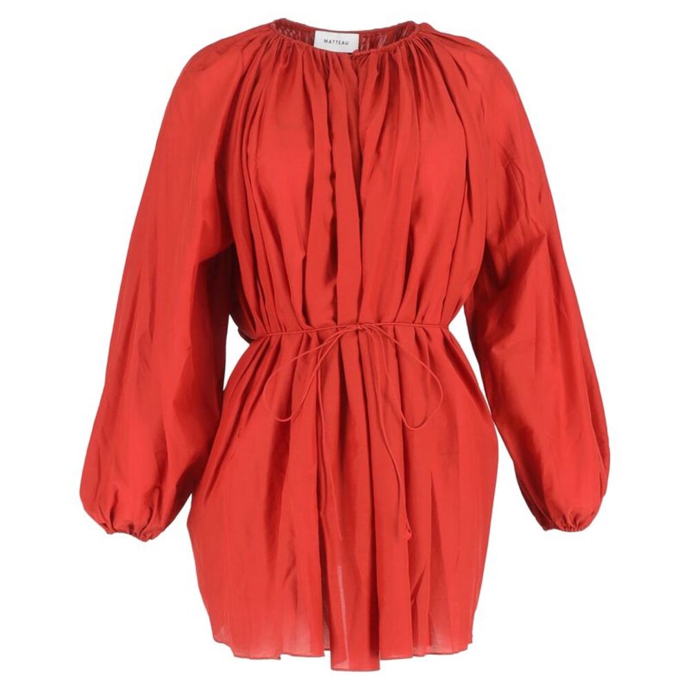 Matteau Gathered Mini Dress in Red Organic Cotton And Silk